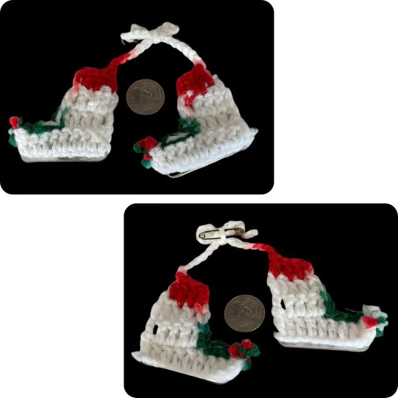 Hand Made Set of 7 Crochet Christmas Pins, Santa Claus Wreats Skates Girl Gifts - Picture 9 of 11